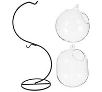 HOMSFOU Ensemble Aquarium en Verre 12 Cm Boule avec Support en Fer S-Type, Vase Hydroponique Moyen pour Plantes Succulentes, Décoration Bureau Multifonctionnelle et Moderne