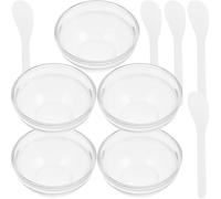 HOMSFOU Ensemble de 10 Pièces Bols Mélangeurs en Verre Transparents Petit Format pour Masques Faciaux, 5 Bols en Verre Épais N°2 5 Spatules Blanches, Outil DIY Soins Peau, Usage Salon