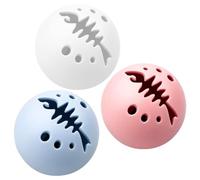 HOMSFOU Ensemble de 3 Balles pour Chat avec Herbe à Chat, Jouets Résistants aux Morsures en PP, Motif Os de Poisson Creux, Cloche Intégrée, pour Chatons la Maison