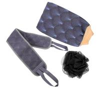 HOMSFOU Ensemble de Bain Exfoliant Serviette Épaisse Noir en Polyester 3 Pièces Moufles et Boule de Bain Gommage Corporel Riche en Mousse