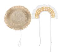 HOMSFOU Ensemble Déguisement pour Oie de Porche 2 Pièces Chapeau en Paille et Bandana Jaune à Dentelle, Taille Ajustable, Tissu Doux Protecteur, Vêtements pour Animaux de Compagnie,