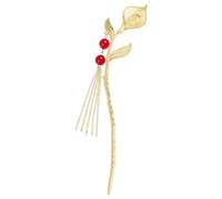 HOMSFOU Épingle à Cheveux Tulipe Rouge Perles et Pompons, Bâtonnet Chinois pour Cheveux Longs, Accessoire Traditionnel Hanfu pour Femmes, Décoration de Fleur Vintage pour Chignon