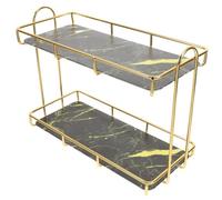 HOMSFOU Étagère de Rangement Cosmétique à 2 Niveaux, Petit Format Noir, Support de Salle de Bain en Métal Doré, Organisateur pour Articles de Toilette et Accessoires de Bureau,