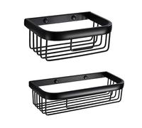 HOMSFOU Étagère de salle de bain en aluminium antirouille à fixation murale pour cosmétiques, shampooing, accessoires faciles à installer avec fixations Noir