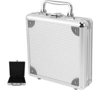 HOMSFOU Étui à Jetons de Poker en Alliage Aluminium 100 Pièces Argenté, Boîte de Rangement Portable Poignée, Grosse Capacité pour Cartes et Jetons, Accessoire pour Jeux et Poker