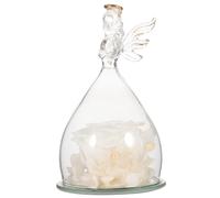 HOMSFOU Fleur Éternelle Ange sous Cloche en Verre Blanc, Décor Romantique | Dôme Clair, Fleur Préservée, Base Plate, pour Bureau Intérieur, Idée Présent Saint Valentin, Anniversaire