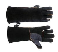 HOMSFOU Gants de Protection Cuir Bovin Double Couche Résistants Chaleur et Coupure Isolants pour Soudure Barbecue et Travail Au Four