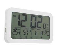 HOMSFOU Horloge Numérique Murale Silencieuse Calendrier Perpétuel | Affichage Multifonction, Plastique Blanc, Réglage Automatique, Chambre et Salle de Conférence