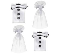 HOMSFOU Housse de Bouteille de Vin pour Mariage 4 Pièces Ensemble Décoration Créative Robe-Tailleur Homme et Femme Accessoire Fête Présent Couple Anniversaire