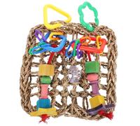 HOMSFOU Jouet Suspendu en Herbe Marine pour Perruches et Petits Perroquets - Tapis à Mâcher en Fibres Naturelles - Taille 18x18 Cm - Jeu Interactif pour Cage D’Oiseaux - Animaux