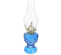HOMSFOU Lampe à Pétrole Rétro en Verre Bleu Profond L555, Lampe à Huile Décorative Vintage pour Intérieur, Mèche pour Lanterne à Pétrole, Éclairage D’Ambiance Maison et Camping, 1 Pièce