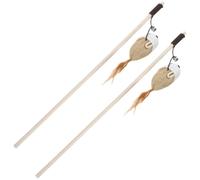 HOMSFOU Lot de 2 Baguettes Interactives pour Chatons avec Plumage et Clochettes en Bois et Corde de Coton, Jouets Amusants pour Taquiner et Jeu Auto-Stimulant