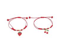 HOMSFOU Lot de 2 Bracelets Tressés Rouges en Alliage avec Breloques Fraise et Cerise, Ajustables, pour Voyage et Fêtes, Accessoires de Bracelet la Mode et Polyvalents