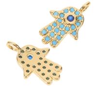 HOMSFOU Lot de 2 Breloques Hamsa en Laiton Doré 18K Strass Pendentifs Miniatures pour Création de Bijoux DIY Accessoires Porte-Clés Vintage et Bracelets Ésotériques Symbole de