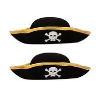 HOMSFOU Lot de 2 Chapeaux de Pirate Dorés pour Adultes et Garçon et Filles, Chapeau de Capitaine Cosplay Motif Crâne, Accessoires pour Halloween, Bals Masqués et Carnaval, Couvre-chefs