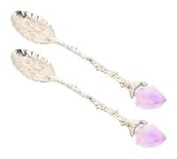 HOMSFOU Lot de 2 cuillères à café vintage en forme de fleur de style royal - Cuillère en acier inoxydable - Cuillère de sorcière - Balai à cannelle - Cuillères à café en alliage de cristal - Pierre