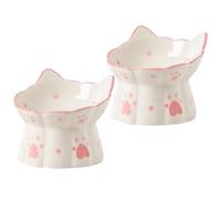 HOMSFOU Lot de 2 Gamelles Céramique Surélevées pour Chat, Protection du Cou, Bol Incliné Anti-Renversement pour Nourriture et Eau, Vaisselle Multifonction pour Animaux Domestiques