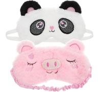 HOMSFOU Lot de 2 Masques de Sommeil Animaux en Peluche Doux, Taille Unique, Rose Cochon et Panda Cœur, Masque Yeux Anti-lumière, Bandeau de Sommeil Pratique pour Sieste et Voyage