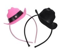 HOMSFOU Lot de 2 Mini Chapeaux Cowgirl sur Serrage-tête, Bandeaux de Déguisement à Thème, Accessoires Cheveux Cowgirl Western, Coloris Noir et Rose Bande, Légers et Confortables pour Fête