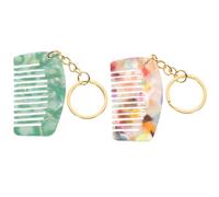 HOMSFOU Lot de 2 Mini Peignes Porte-clés en Acétate Dents Larges Petit Peigne Démêlant 5,3 X 3,1 Cm Couleurs Motif Floral et Bleu Sarcelle Pratiques pour Coiffure et Voyage