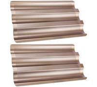 HOMSFOU Lot de 2 Moules 3 Fentes en Acier au Carbone Doré, Antiadhésifs, Petit Format, pour Cuisson Uniforme et Démoulage Facile, Pâtisserie et Français Maison