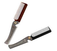 HOMSFOU Lot de 2 Peignes Pliables pour Hommes Manche en Acier Inoxydable, Dents Fines en Plastique Souple, Compact et Léger, Peigne de Poche pour Coiffage Barbe et Cheveux, Voyage et