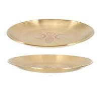 HOMSFOU Lot de 2 Plateaux Décoratifs en Laiton Doré et Argenté pour Bougies D'autel, Assiettes de Rangement Pentacle Triple Lune et Déesse, Porte-Bougies Polyvalent pour Décoration