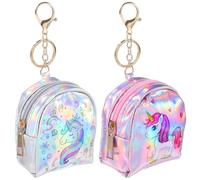 HOMSFOU Lot de 2 Porte-Monnaie Licorne Mini en Cuir PU avec Fermeture Éclair et Anneau Porte-clés, Motifs Couronne et Cœur Rose, Paquet à Main pour Filles, Paquet de Voyage Pratique