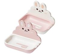 HOMSFOU Lot de 2 Porte-savons Muraux Lapin Égouttoir Antidérapant, Contenant à Savonnette en Plastique, Couleur Rose et Blanc, Salle de Bain Cuisine sans Perçage