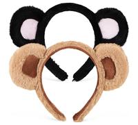 HOMSFOU Lot de 2 Serrage-têtes Oreilles D'ours en Peluche Douce, Couleurs Camel et Noir-rose, Bandeaux Élastiques pour Coiffure, Accessoires Cosplay et Fêtes, Serrage-tête Animal
