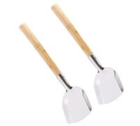 HOMSFOU Lot de 2 Spatules en Fer Manche en Bois, Spatule Traditionnelle pour Wok Domestique, Ustensiles Cuisine Résistants la Chaleur, Ergonomiques et Adaptés la Cuisson la Maison