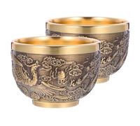 HOMSFOU Lot de 2 Tasses à Thé en Cuivre Jaune 95g Motifs Dragon et Phénix en Relief Service à Thé Vintage Rétro Petit Gobelet Élégant pour Boissons Chaudes et Froides Accessoire Présent