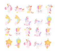 HOMSFOU Lot De 20 Breloques De Bijoux En Résine Motif Dessin Animé Unicornes Et Nuages Arc-en-ciel Multicolores, Accessoires Diy Pour Création De Bijoux, Présent Anniversaire Noël, Atelier Créatif