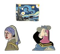 HOMSFOU Lot de 3 Broches Peinte à L'huile Célèbres, Boutons de Col en Alliage, Motif Peinture à L'huile, Accessoires Vestimentaires pour Femmes et Hommes, pour Fêtes et Style Aléatoire