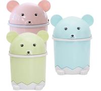 HOMSFOU Lot de 3 Mini Poubelles de Bureau à Motif Ours Couvercle à Bascule, en Abs Résistant, Couleurs Bleu, Vert et Rose, Petite Poubelle de Rangement pour Salle de Bain, Bureau et Salon