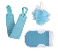 HOMSFOU Lot de 3 Serviettes de Bain Exfoliantes Longues Dos, Boules de Bain Décontaminantes en Fibre Douce, Kit Massage et Gommage Corporel, Couleurs Bleu Foncé, Unisexe, Été