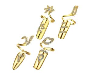 HOMSFOU Lot de 4 Bagues D'ongles Ajustables en Alliage, Design Unique et Créatif, Bijoux pour Décoration Manucure Quotidien