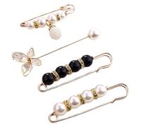 HOMSFOU Lot de 4 Broches Épingles de Sûreté pour Femme, Broche en Perle Décorative, Épingle à Pull et Robe, Fixation Ceinture Pantalon Ajustable, Accessoires Mode Polyvalents