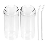 HOMSFOU Lot de 4 Set de Gobelets en Verre Résistant la Chaleur 500 Ml 2 Pailles Réutilisables, Verres à Cocktail et Tasses à Café Polyvalents pour Boissons Froides et Chaudes, Usage