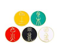 HOMSFOU Lot de 5 Broches en Alliage Doré Caractères Chinois, Épingles Créatives Ornements Culturels pour Vêtements et Paquet à Dos, Accessoires Mode Chinoise Symboliques et Solide,