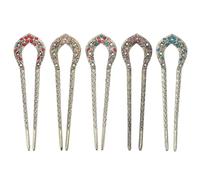 HOMSFOU Lot de 5 Épingles à Cheveux en Métal Vintage de U à Double Pointe avec Strass, Accessoires pour Chignon, Couleurs Variées, pour Coiffures Chinoises et Occasions Spéciales