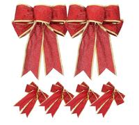 HOMSFOU Lot de 6 Nœuds Rouges en Polyester Bord Doré, Décorations de Noël Créatives et Polyvalentes pour Sapin et Centre de Table de Mariage, Forme Classique
