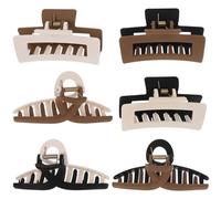 HOMSFOU Lot de 6 Pinces à Griffes Carrées Bi-color Mates en Résine, Taille Moyenne, Antidérapantes pour Cheveux Épais ou Fins, Accessoires Cheveux Femmes pour Coiffures Quotidiennes