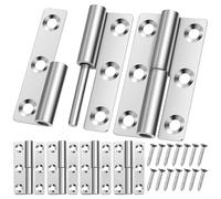 HOMSFOU Lot de 6 Set de Charnières de Porte Inox 304 Robustes avec 36 Vis Assorties, Dimensions 64x36x2 Mm, 3 Gauche 3 Droite, Argentées, pour Portes Intérieures, Fenêtres et Armoires