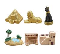 HOMSFOU Lot de 6 Set de Set de Figurines Égyptiennes Miniatures Réalistes - Pyramide, Sphinx, Maison Antique, Dieu Chat, Oasis et Tombeau - Ornement Décoratif de Bureau en Résine,