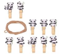 HOMSFOU Lot de 60 Pinces à Photos en Bois de Bouleau de Panda et Feuille de Bambou, Clips Utilitaires Décoratifs pour Scrapbooking et Décoration Murale, Cordelette, pour Loisirs Créatifs