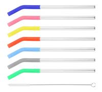 HOMSFOU Lot de 7 Set de Set de Pailles en Acier Inoxydable Réutilisables avec Manchon en Silicone Coloré et 1 Goupillon de Nettoyage, Pailles Droites pour Boissons, Couleur Aléatoire