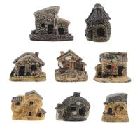 HOMSFOU Lot de 8 Mini-Maisons en Résine Toit Gris, Décorations Micro-paysages pour Terrarium et Jardin Féérique, Accessoires Miniatures pour Pots de Fleurs et Décor Extérieur, Figurines