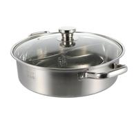 HOMSFOU Marmite Chauffante en Acier Inoxydable 304 Double Compartiment Pratique pour Cuisson Maison sur Plaques Argentée Fondue Chinoise