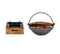 HOMSFOU Marmite Japonaise en Fonte 20 Cm avec Fourneau en Aluminium Petit Format, Casserole Antiadhésive pour Cuisson Extérieure et Maison, Ustensile Cuisine Suspendu pour Soupes et Hot